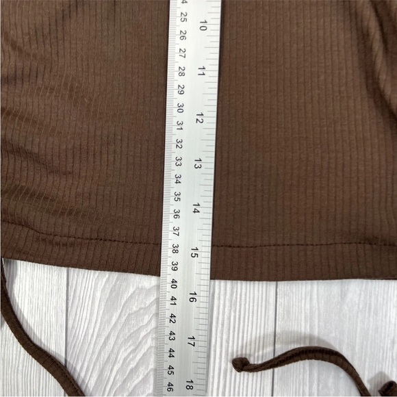 Zara Womens Top Brown UK S Sleeveless Ruched Adjustable Sides Ribbed High Neck - Picture 10 of 16